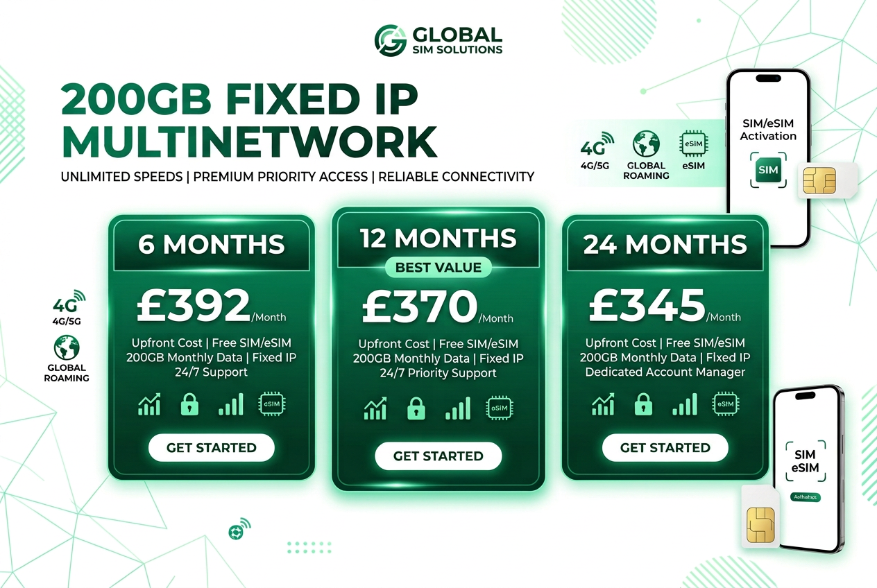 Multinetwork Fixed IP SIM – 200GB Static IPv4 | UK, Ireland & EU Multinetwork Fixed IP SIM – 200GB Static IPv4 | UK, Ireland & EU
