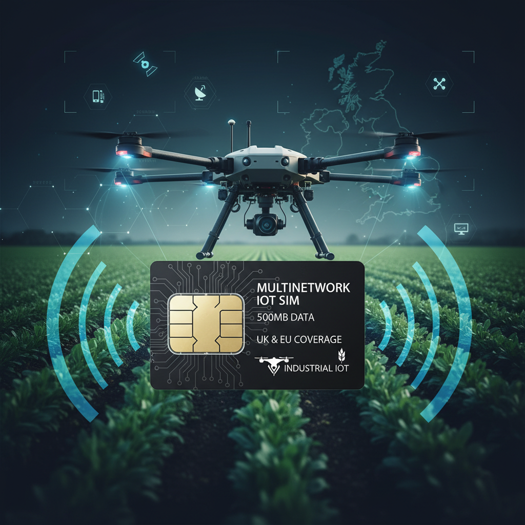 Multi-Network IoT SIM 500MB for Drones, Agriculture & GPS Tracking UK EU 500 MB Multinetwork Sim with 4 UK mobile operators Ideal for Drones, video streaming and Agri drones