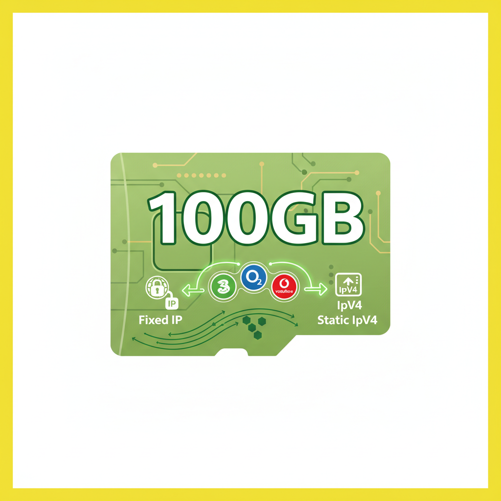 شريحة SIM متعددة الشبكات، سعة 20 جيجابايت، IP ثابت - IPv4 ثابت | 4G/5G للشركات في المملكة المتحدة شريحة SIM متعددة الشبكات، سعة 20 جيجابايت، IP ثابت - IPv4 ثابت | 4G/5G للشركات في المملكة المتحدة