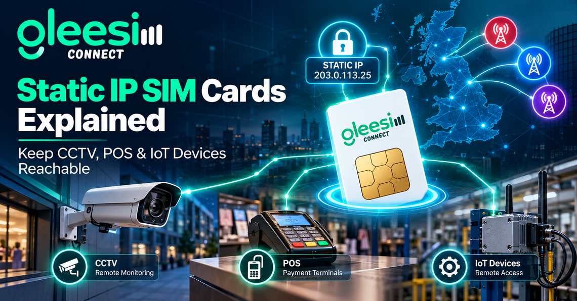 GleeSim static IP SIM card for CCTV, POS and IoT remote access