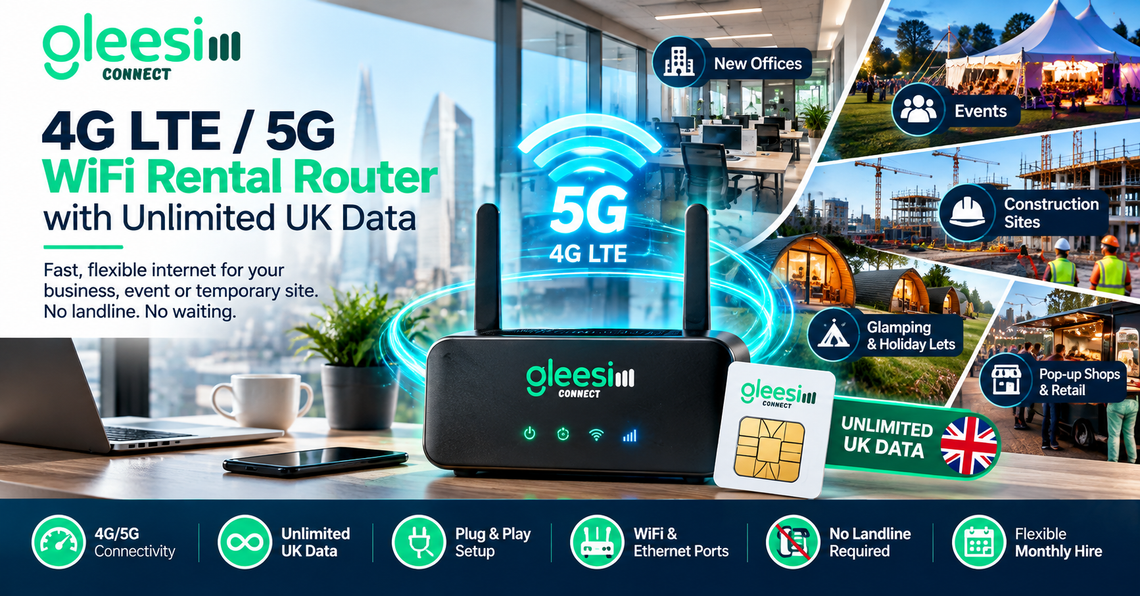 GleeSim WiFi rental router plug and play setup with 4G 5G connectivity