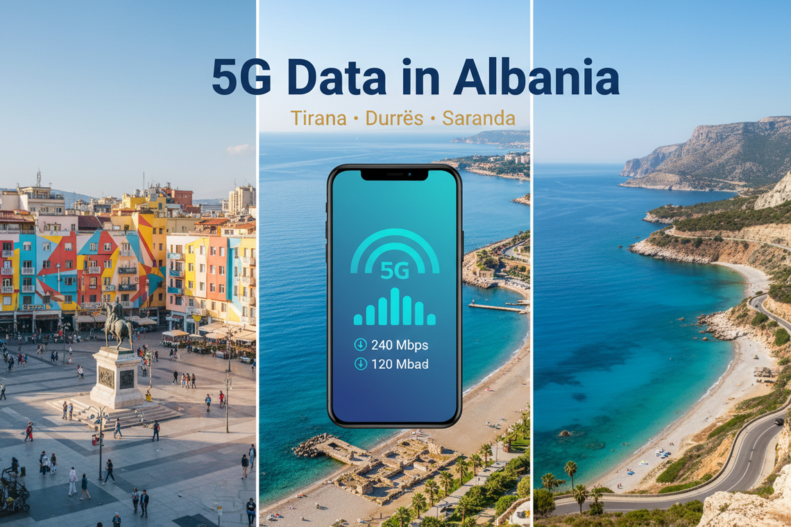 5G data in Tirana, Durrës, Saranda, eSIM for Albania from GleeSim.com 