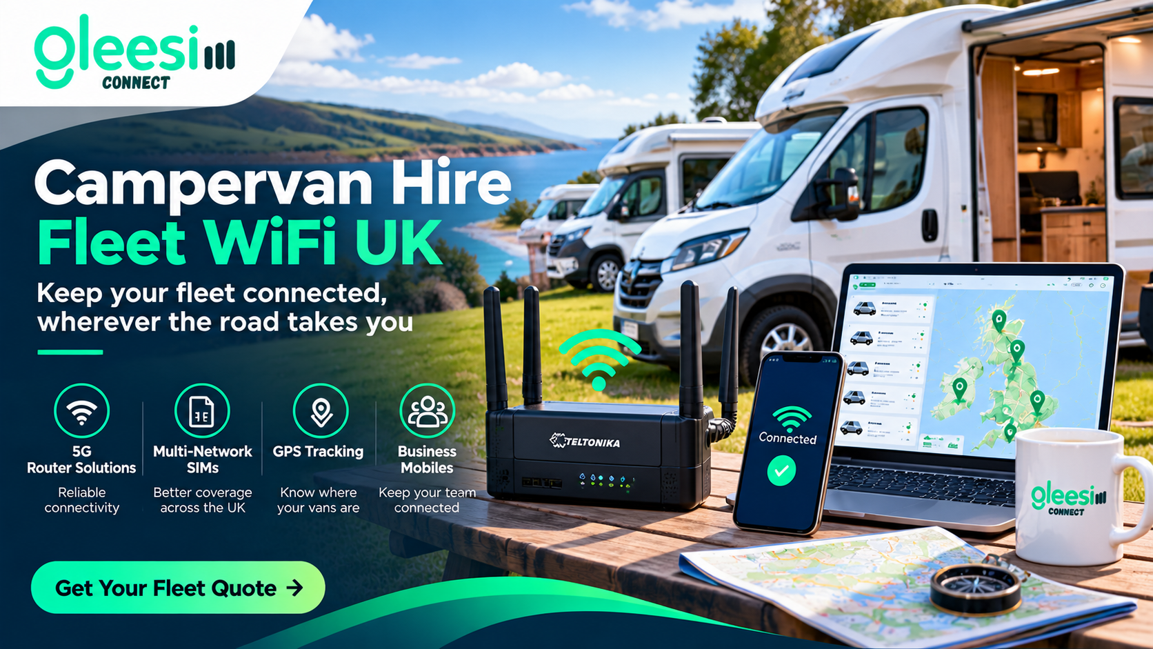 Campervan Hire Fleet WiFi UK 2026 | Routers and SIMs | GleeSim
