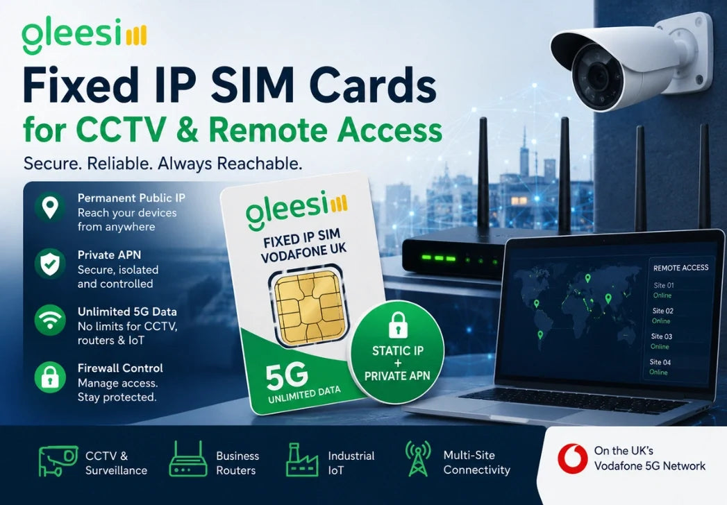 Vodafone UK fixed IP SIM for CCTV, remote access and business IoT