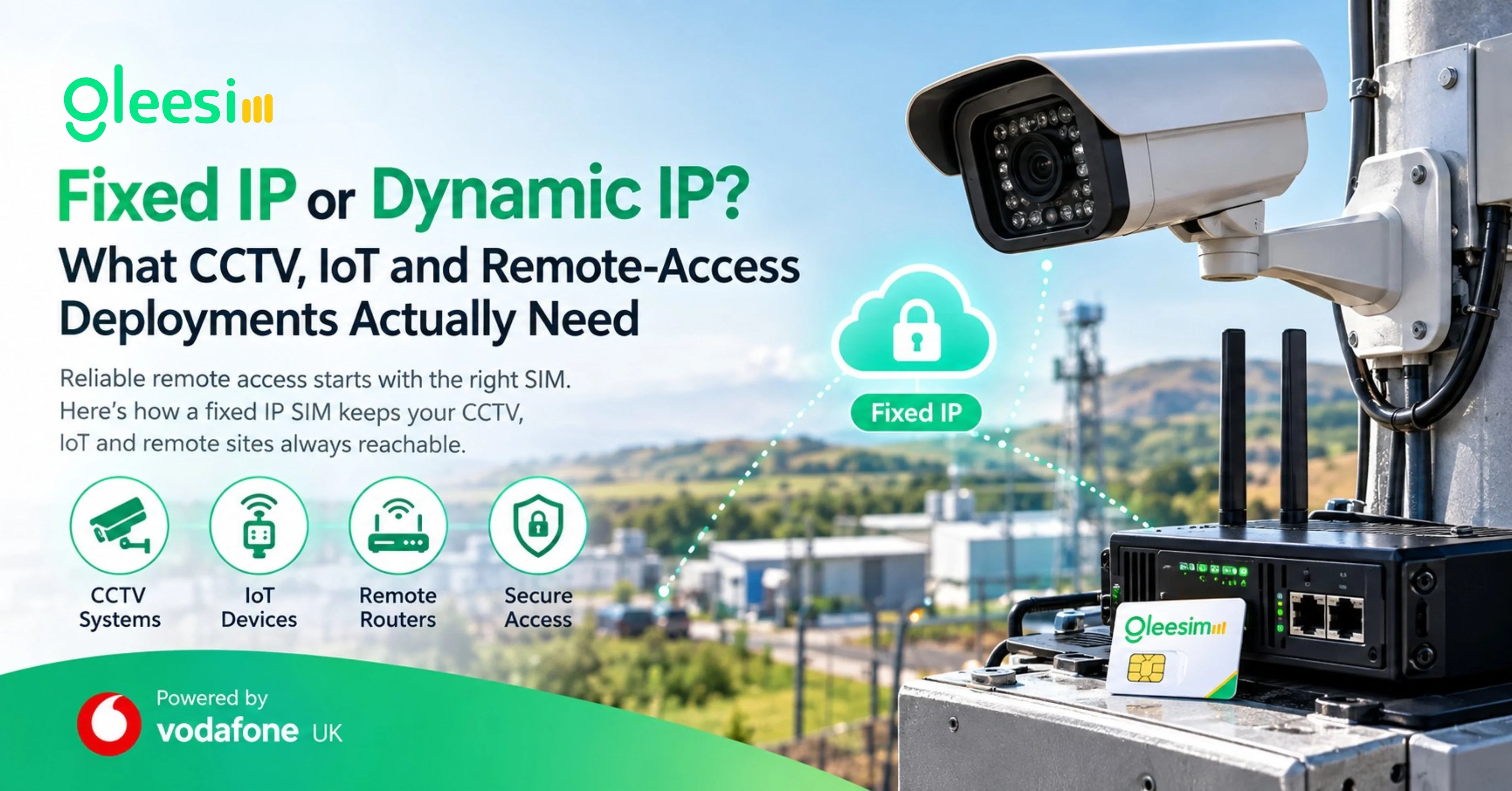 GleeSim fixed IP SIM for CCTV, IoT and remote access
