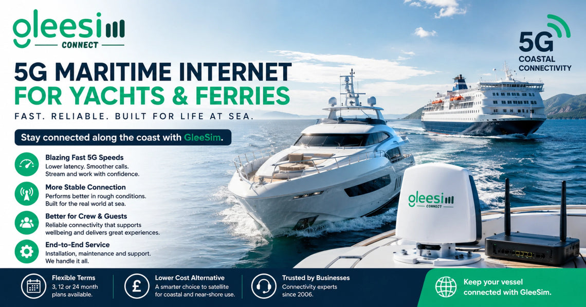 GleeSim 5G maritime internet for yachts and ferries with fast coastal connectivity 