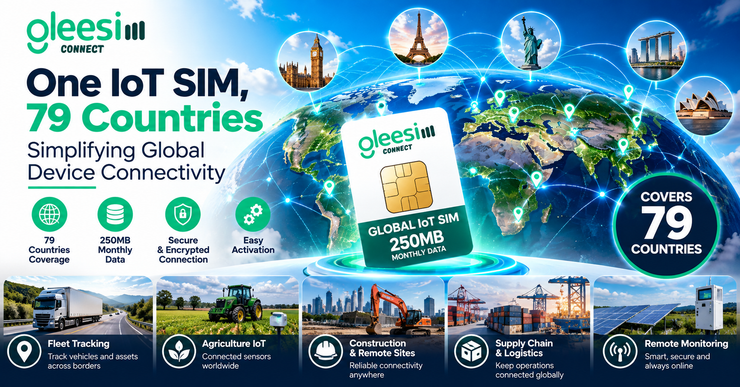 GleeSim global IoT SIM card with 79 countries and 250MB monthly data