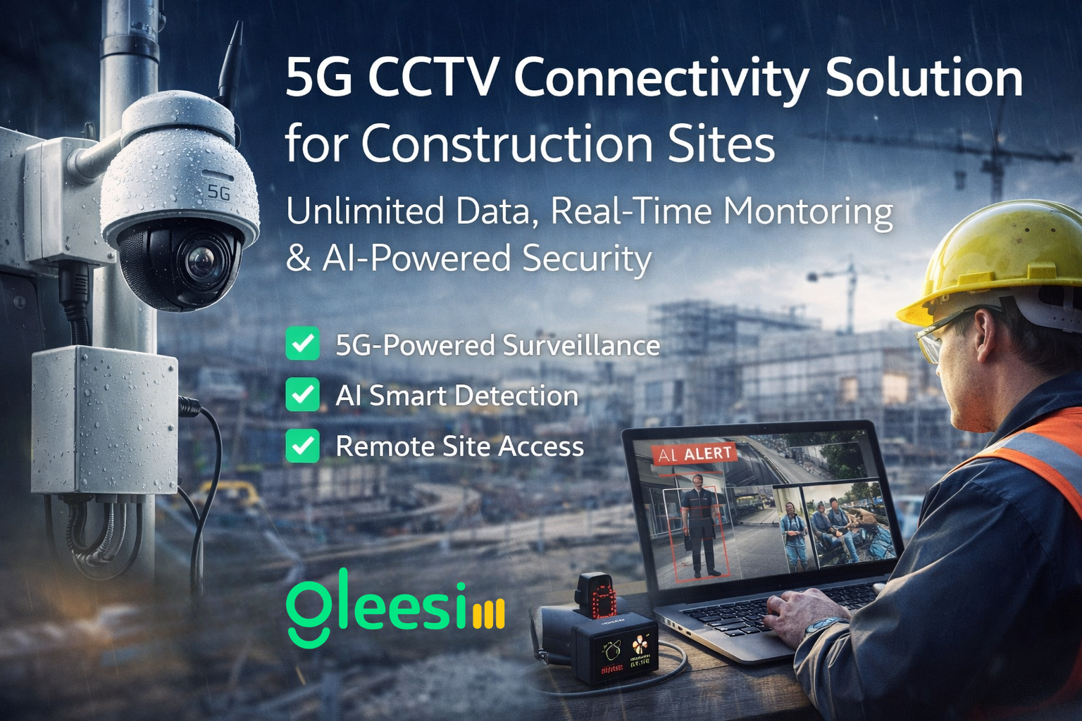 5G CCTV Connectivity Solution for Construction Sites: Unlimited Data, Real-Time Monitoring & AI Security - Gleesim.co.uk