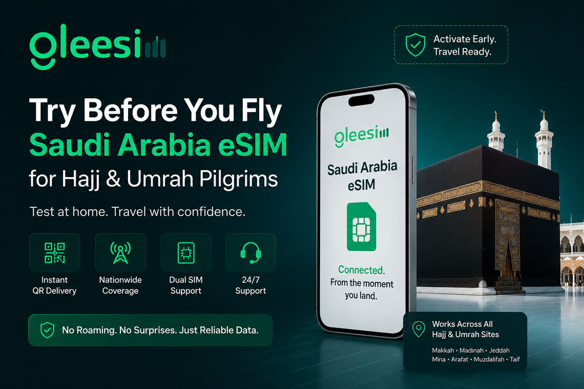 Free Trial Saudi Arabia eSIM for Hajj 2026 – Why Pilgrims Trust GleeSIM Before They Fly - Gleesim.co.uk
