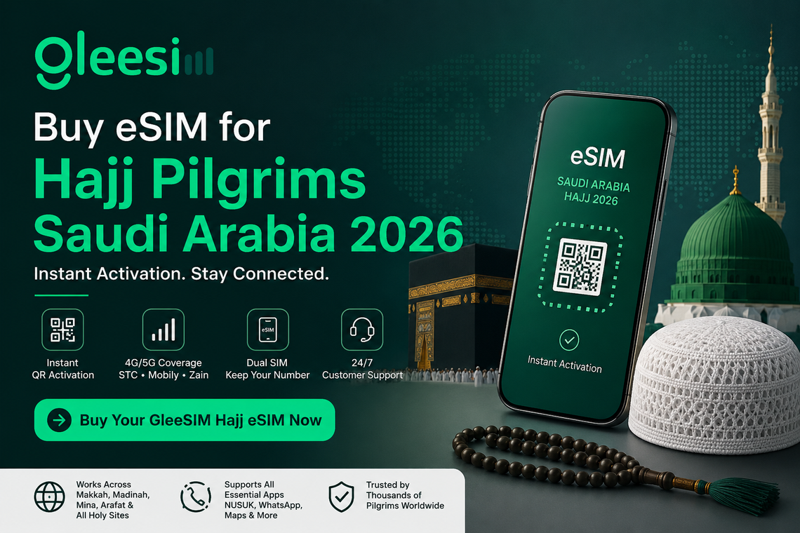 Buy eSIM for Hajj Pilgrims Saudi Arabia 2026 – Instant Activation with GleeSIM (Best Plan Guide) - Gleesim.co.uk