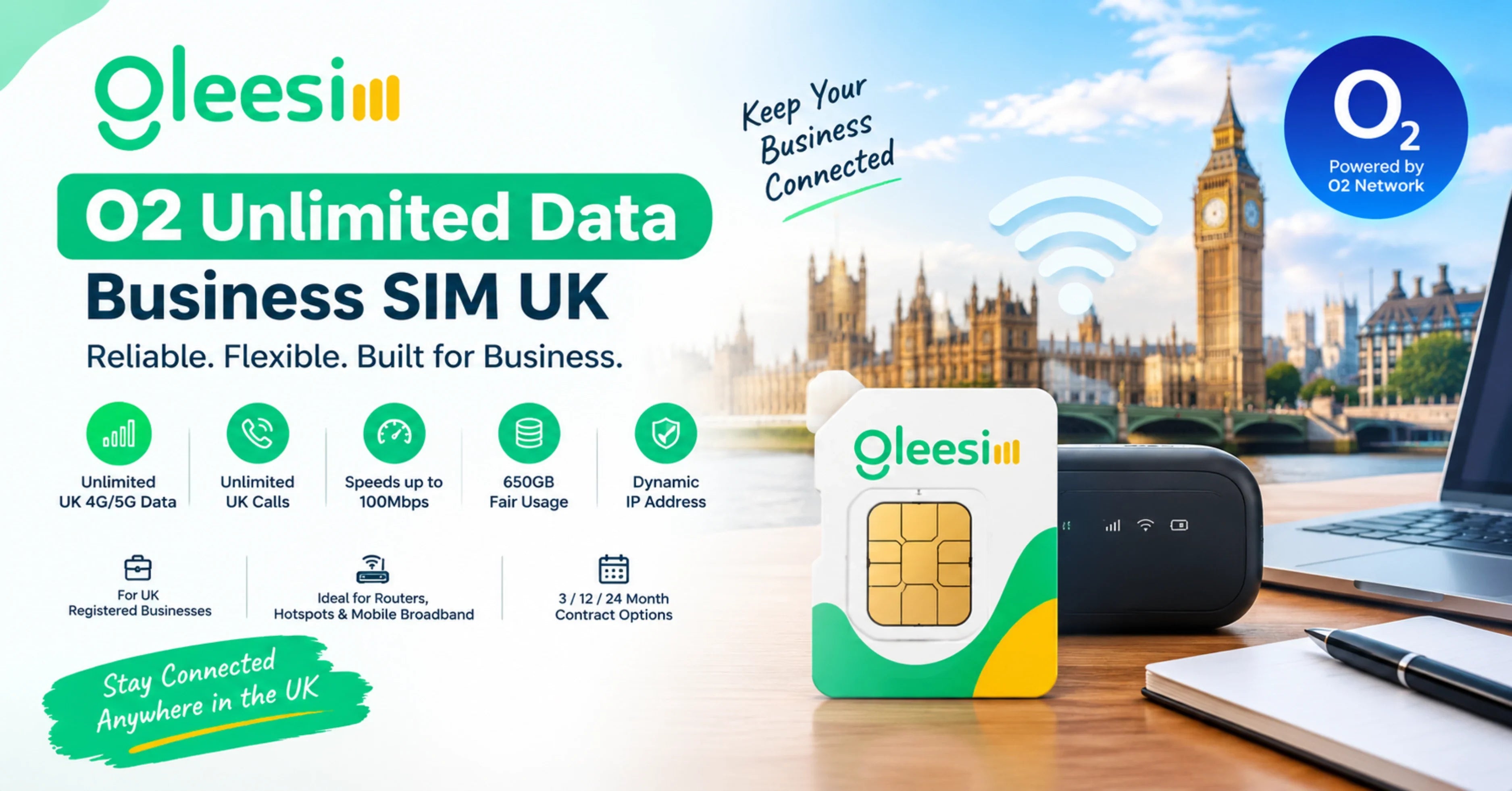 O2 unlimited data business SIM UK with 4G 5G connectivity for businesses 