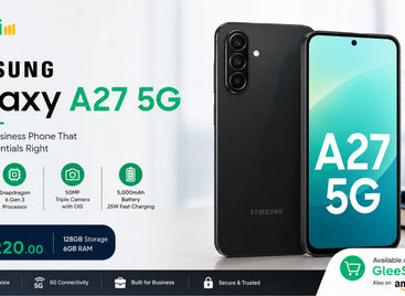 Samsung Galaxy A27 5G 128GB Black business smartphone with 5G connectivity and GleeSim 