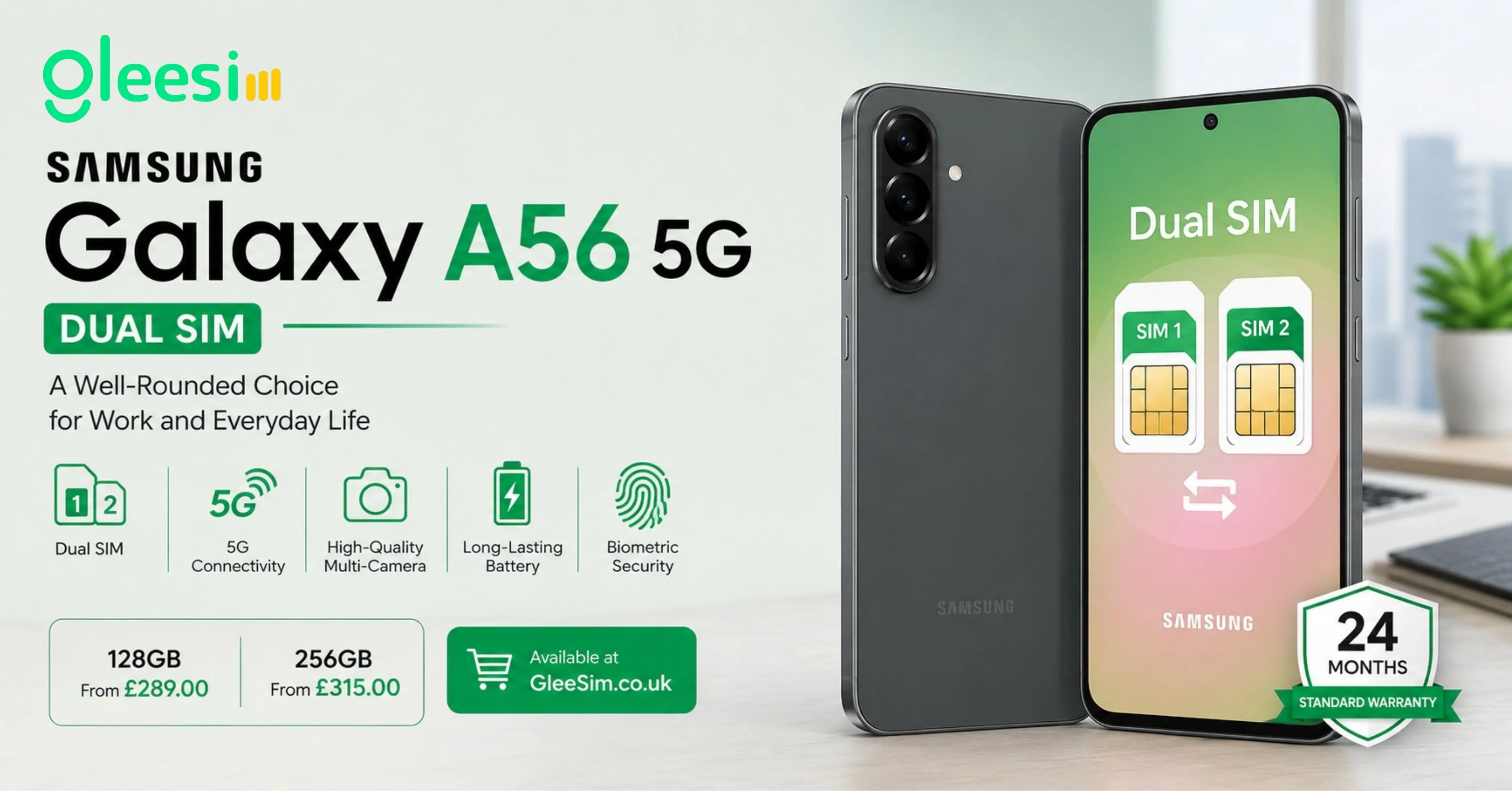 Samsung Galaxy A56 5G Dual SIM smartphone for work and everyday use
