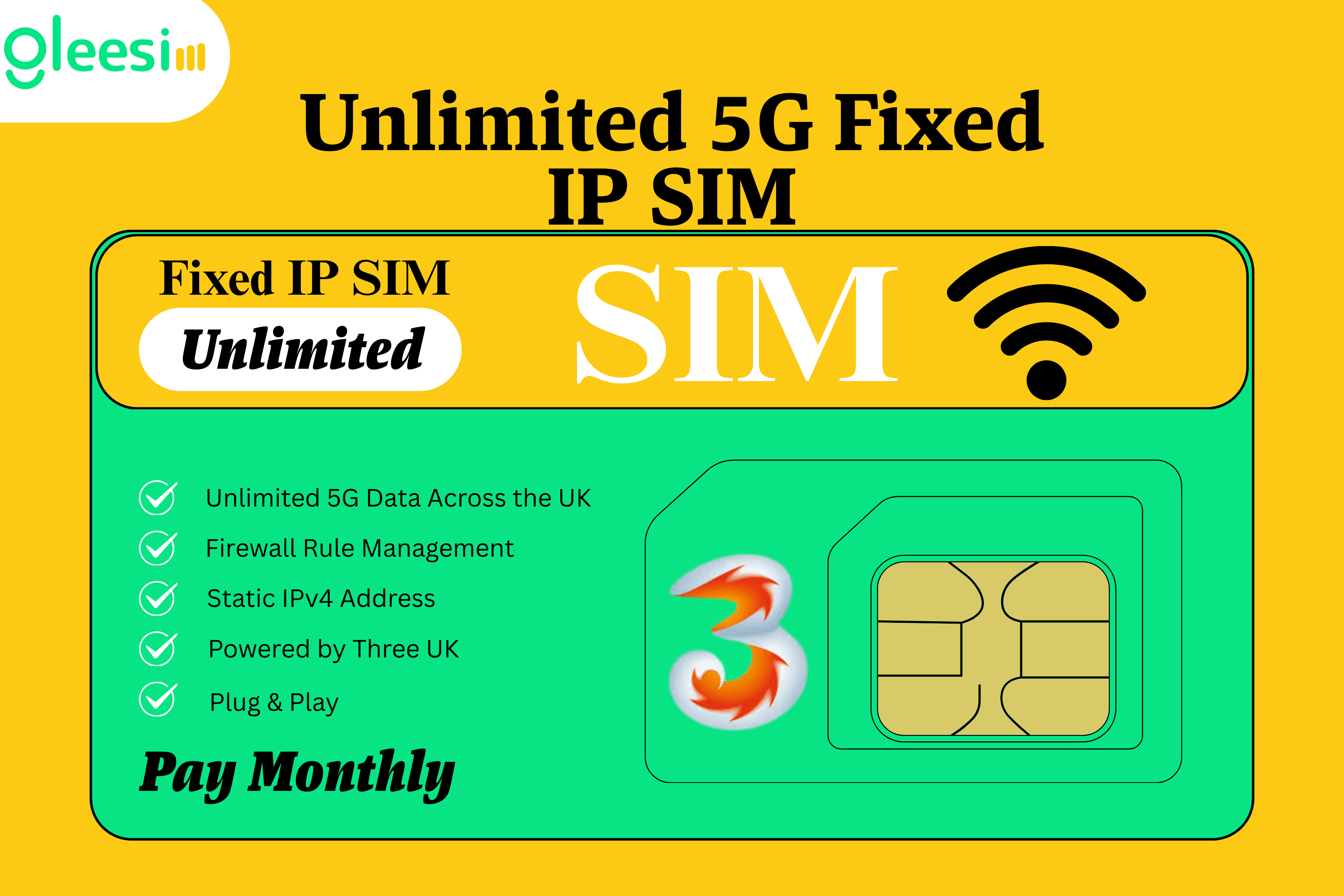5G Unlimited Data + Fixed IP SIM- 90 days - Gleesim.co.uk