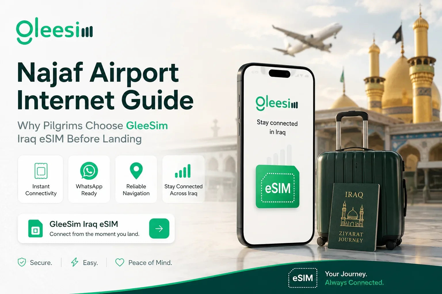 Najaf Airport Internet Guide: Why Pilgrims Choose GleeSim Iraq eSIM Before Landing - Gleesim.co.uk