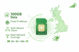 100GB Fixed IP SIM UK | Multi-Network (Vodafone, O2, Three) | Static IPv4 Data SIM for UK, EU & USA | No Contract
