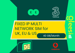 Fixed IP Multi Network Sim for UK,EU & US- 40GB a Month