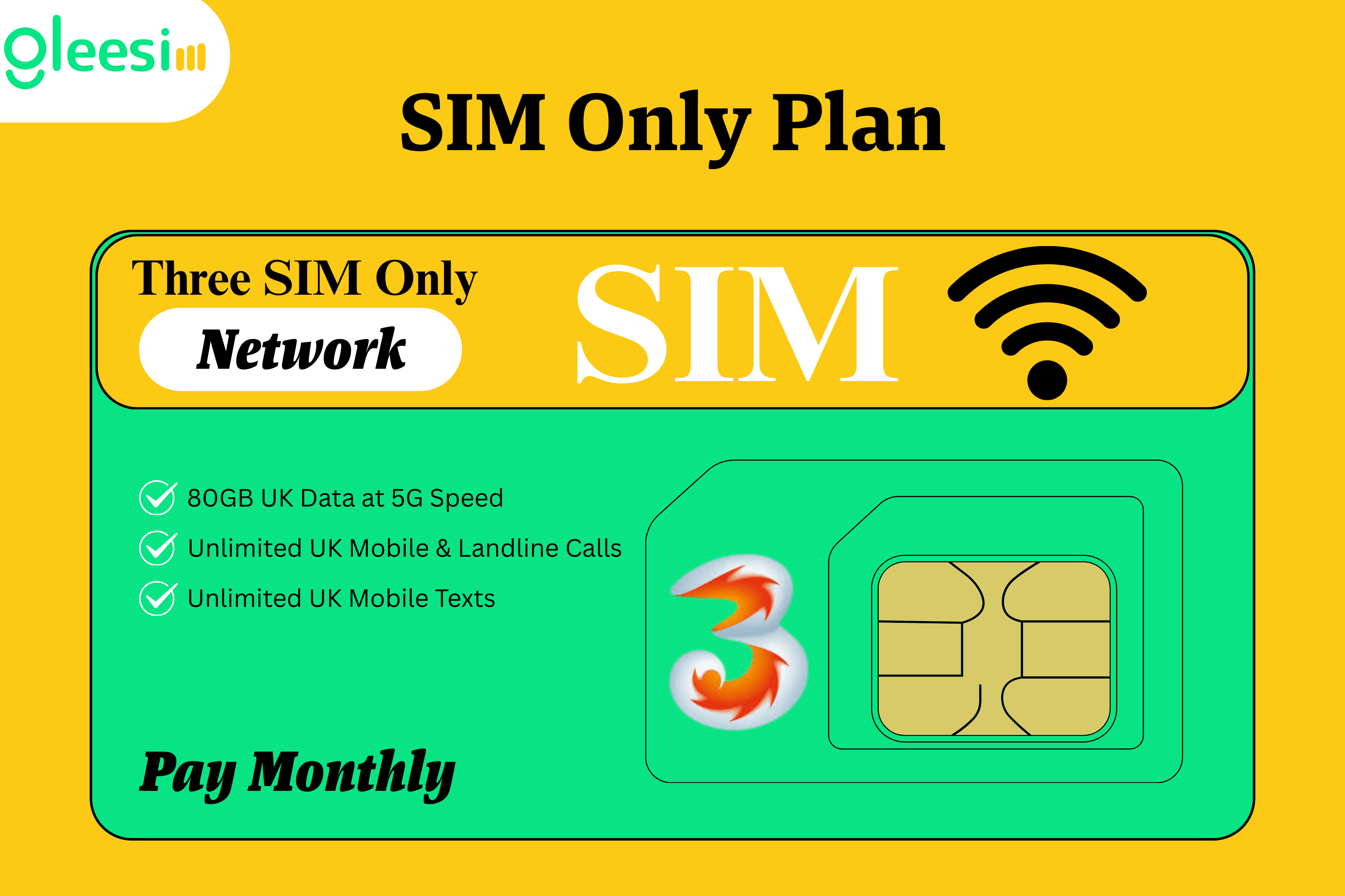 Tylko plan SIM | 80 GB danych | 10 GBP + VAT | 24-miesięczny plan Three Network UK