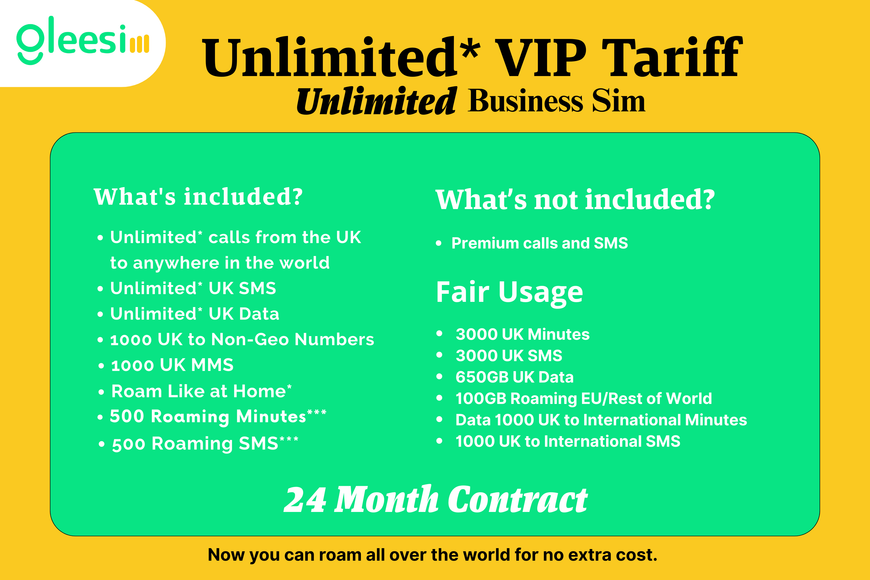 Gleesim Global Unlimited Roaming Plan – £90/Month | 24-Month Contract