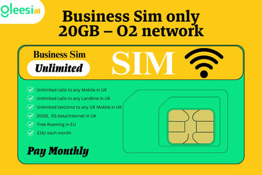 Business SIM Only – O2 Network | 20GB 5G Data + Unlimited Calls & Texts