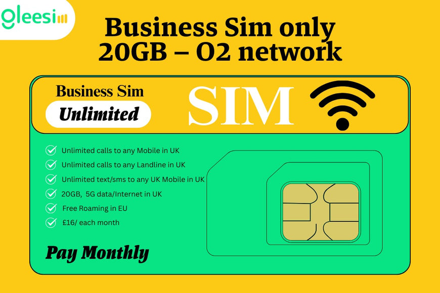 Business SIM Only – O2 Network | 20GB 5G Data + Unlimited Calls & Texts